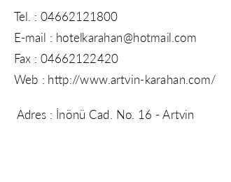 Otel Karahan Artvin iletiim bilgileri